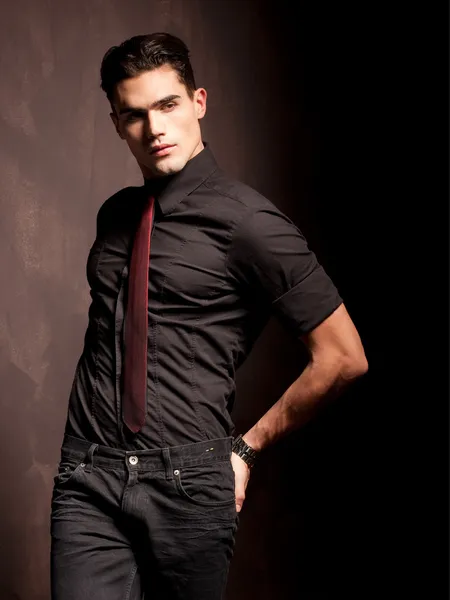 Portrait of a attractive young male model serious attitude - studio shoot — Stock Photo, Image