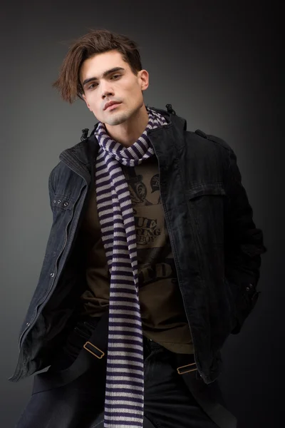 Portrait of a handsom young male model with serious attitude- studio shoot — Stock Photo, Image