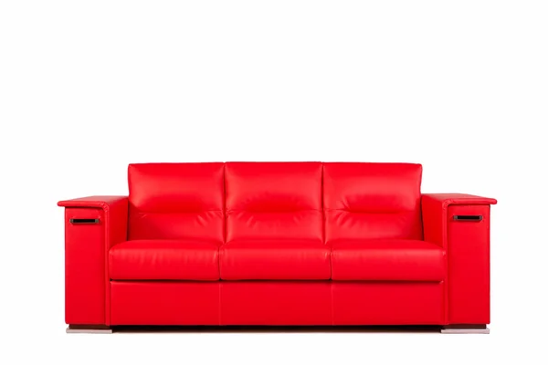 Rood leer couch geïsoleerd op witte achtergrond — Stockfoto