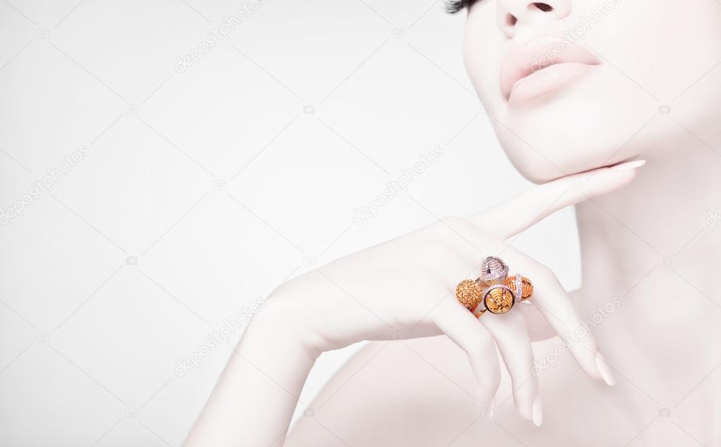 beautiful woman wearing jewelry, very clean image with copy spac