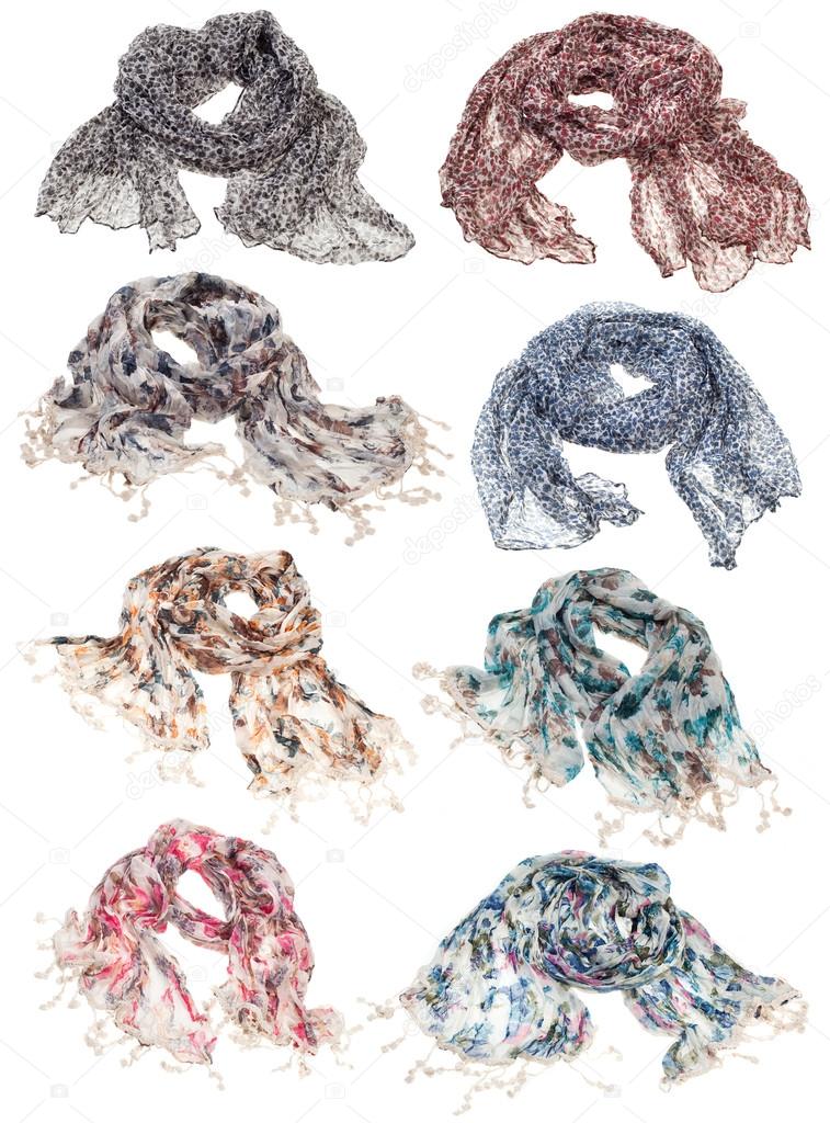 Set of scarves isolated on white