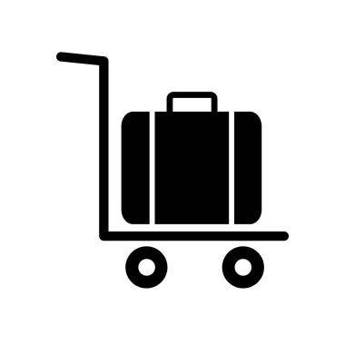Farklı valizli havaalanı tramvayı beyaz üzerine izole edilmiş siyah simge düz tasarım vektörü