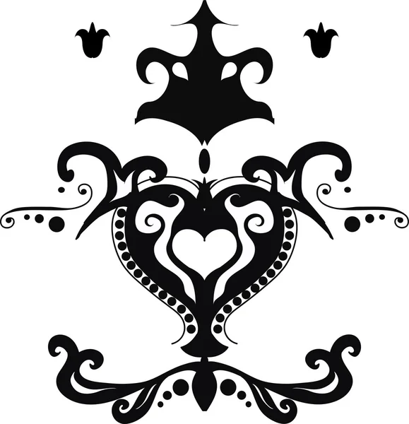 与心形状 (黑色和白色的花艺设计) — 图库矢量图片