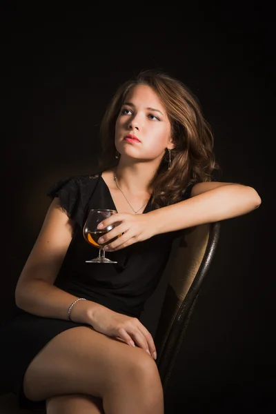 Beautiful girl with glass of wine — Stock Photo, Image