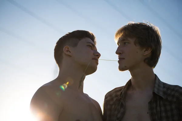 Retrato de um feliz gay casal ao ar livre — Fotografia de Stock