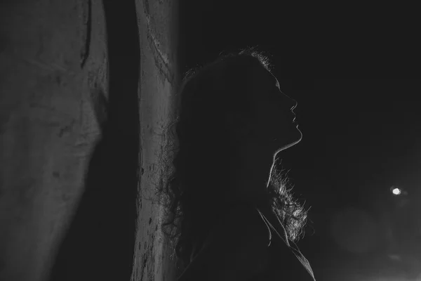 Noir portrait of attractive brunette girl — Stock Photo, Image