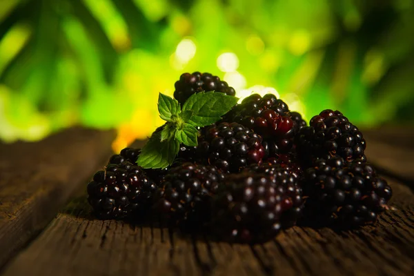 Sweet fresh blackberry in the wood bawl — Stock Photo, Image