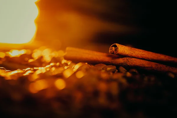 Coffee beans and cinnamon sticks — Stock Photo, Image