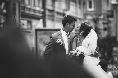 düğün günü mutlu bir çift. Gelin ve damat.