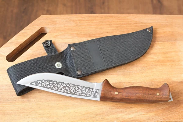Beautiful hunting knife and a case for the knife. — Stock Photo, Image