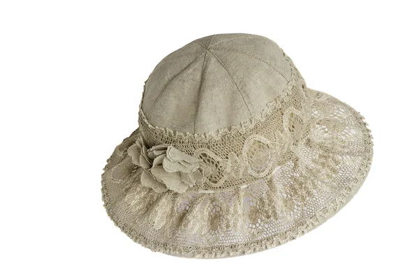 Cappello estivo femminile per protezione contro il sole su un dorso bianco — Foto Stock