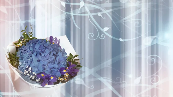 Vacker bukett med blommor på en ljusblå bakgrund — Stockfoto