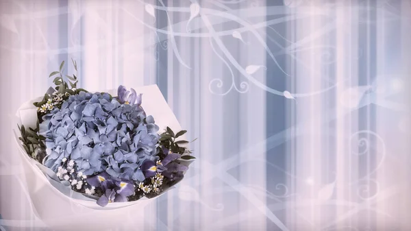 Blå Hortensia Blommor Vackert Utformad Bukett Ljusblå Bakgrund Mall För — Stockfoto