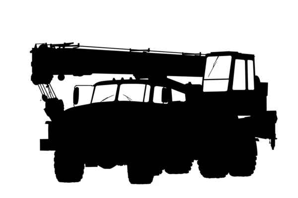 Silhouet van een kraan vrachtwagen. — Stockvector