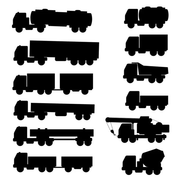 Set of silhouettes the cargo trucks. — Stock Vector