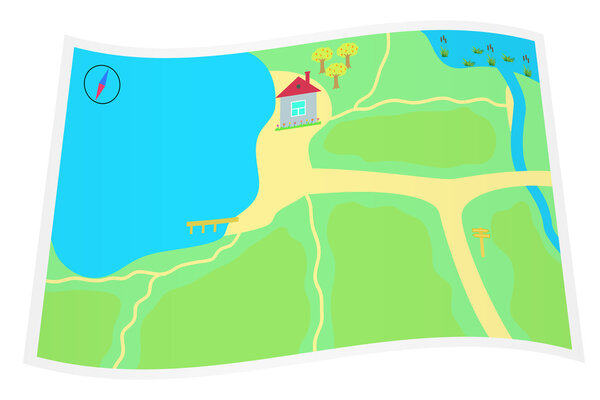 Card with a house at the lake.