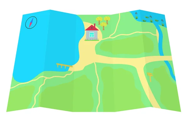 Karte mit einem Haus am See. — Stockvektor