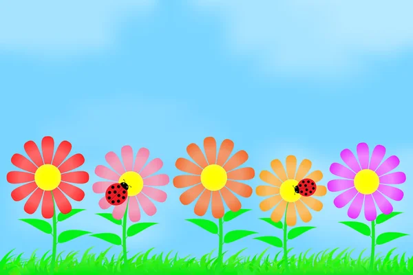 Flores en el fondo del cielo . — Vector de stock