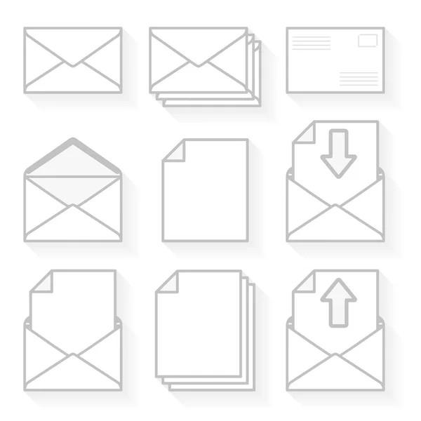 Conjunto de envelopes de ícones e papel . — Vetor de Stock