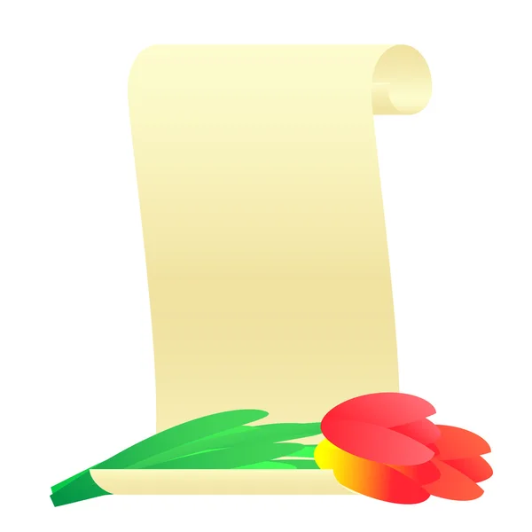 Ramo de tulipanes y rollos de papel . — Archivo Imágenes Vectoriales