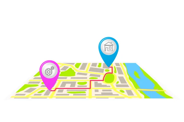 A rota no mapa da cidade. —  Vetores de Stock