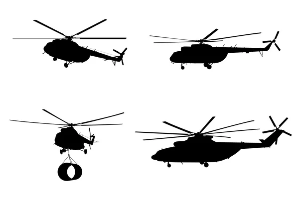 A beállított silhouette helikopter. — Stock Vector