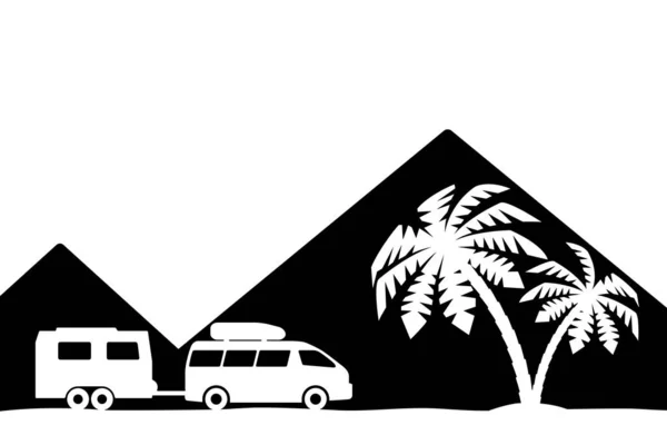 Silhouette of the car and palm trees. — Stock Vector