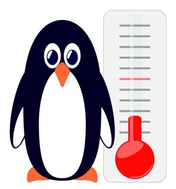Penguen bir termometrenin arka planında.