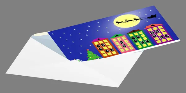 Vektorillustration der Weihnachtskarte in einem Umschlag. — Stockvektor