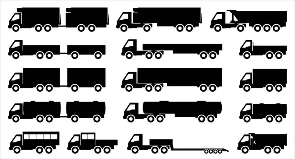 Conjunto de silhuetas de caminhões. Ilustração vetorial. — Vetor de Stock