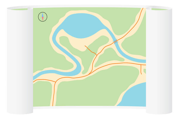 Scroll of paper with a map of the area.