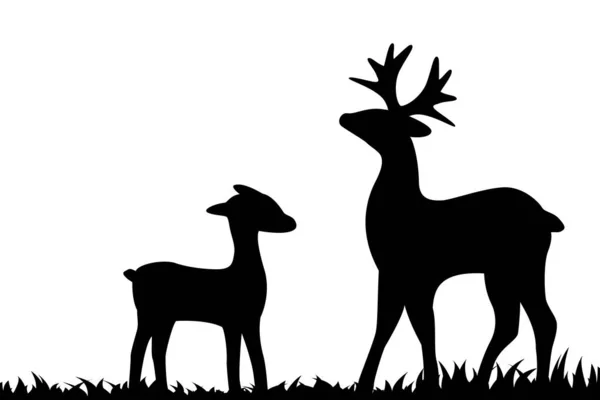 Çimenlerdeki geyiklerin siluetlerini gösteren vektör çizimi. — Stok Vektör