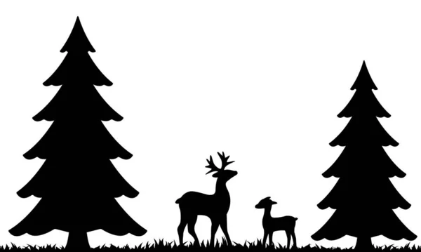 Silhouette de renard et lièvre dans l'herbe. — Image vectorielle