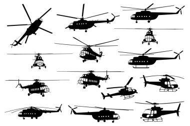 Helikopter siluetlerinin bir dizi görüntüsü.