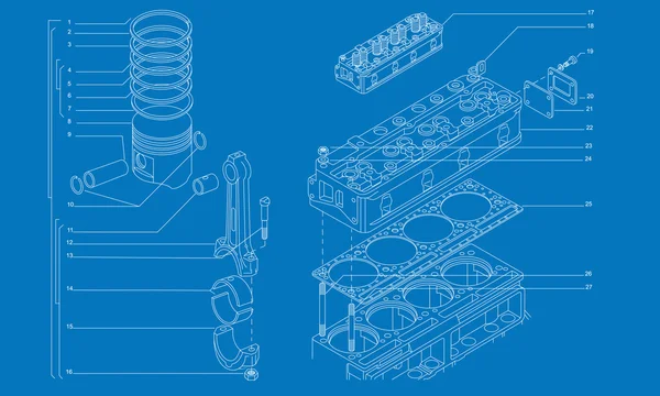 Maquinaria complicada dibujo técnico — Vector de stock