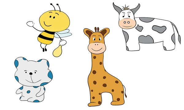 Animales de dibujos animados pequeña abeja oso jirafa y vaca — Vector de stock