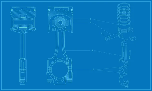 Machines compliquées dessin au piston technique — Image vectorielle