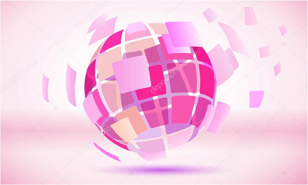 Pink squared abstract globe sphere symbol, business concept