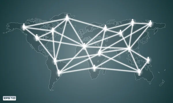 Lignes blanches, et faisceaux reliant différents continents sur — Image vectorielle