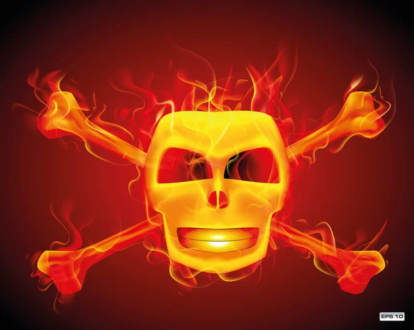 Abstract design of scull with X-crossed bones on fire as backgro — Stock Vector