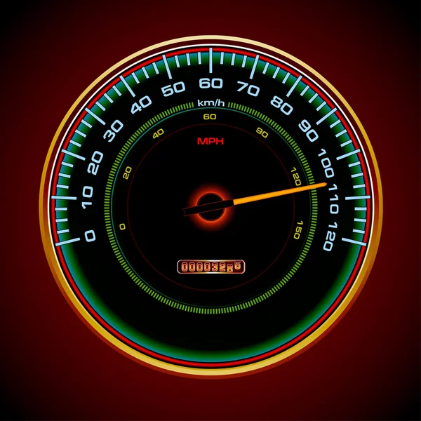 Conception de compteur de vitesse vert, jaune et blanc, Speedo, horloge esprit — Image vectorielle