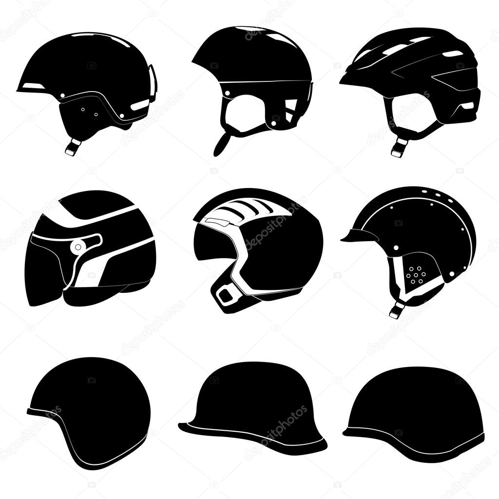 Set of abstract design of helmet, casque, headpiece and cap for