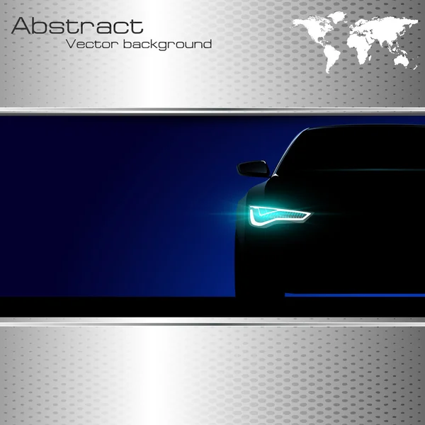 Auto silhouet met lichten op en abstracte achtergrond — Stockvector