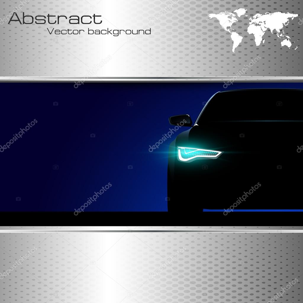 Car silhouette with lights on and abstract background