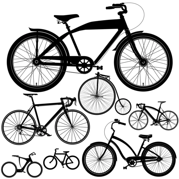 Set of different bicycles, bikes — Stock Vector