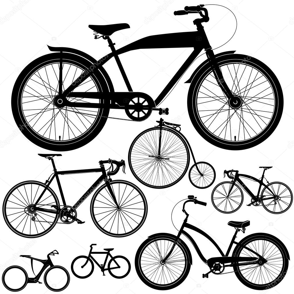 Set of different bicycles, bikes