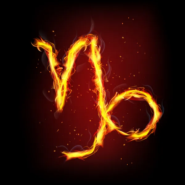 Signo del zodíaco para Capricornio en llamas de fuego — Vector de stock