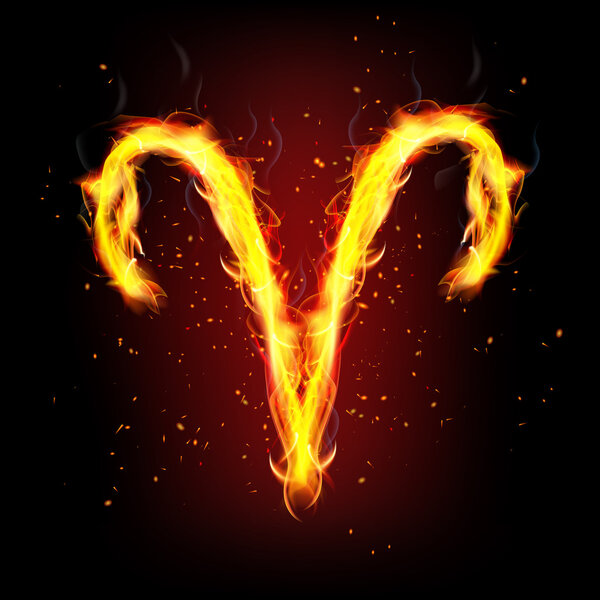 Zodiac sign for Aries in fire flames