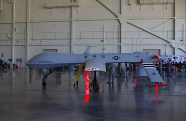 McGUIRE AIR FORCE BASE-WRIGHTSTOWN, NEW JERSEY-MAY 12: A mock-up of a General Atomics MQ-1B Predator Unmanned Aerial Vehicle-UAV (Drone) is pictured during the base's Open House held in May 2012. clipart