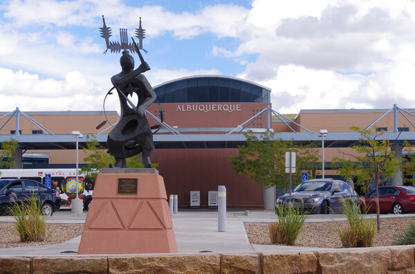 ALBUQUERQUE, NEW MEXICO, USA-OCT 5: The sculpture, ABSTRACT CROWN DANCER I, by Allan Houser Haozous is pictured outside Albuquerque International Airport on Oct 5, 2011.
